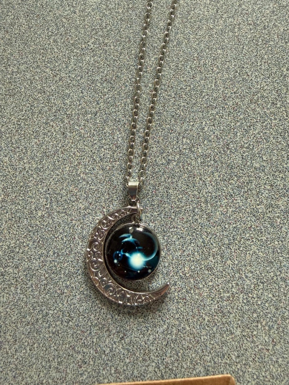 Capricorn Silver Moon Necklace with Blue Orb - Picture 3 of 5